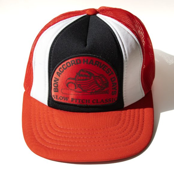 Vintage Snapback Softball Hat Cap Mesh Slowpitch 80's Red White Black - Picture 9 of 12